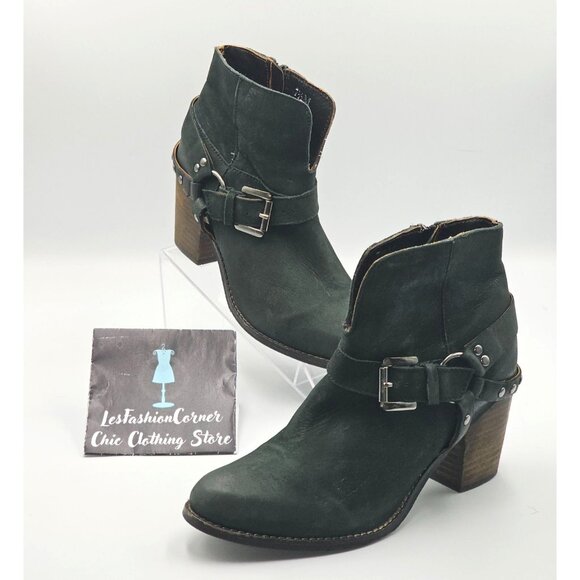 Matisse Women's Gray Leather Harney Heeled Ankle Boots Studded Strap Sz7.5 2919 - Picture 11 of 16